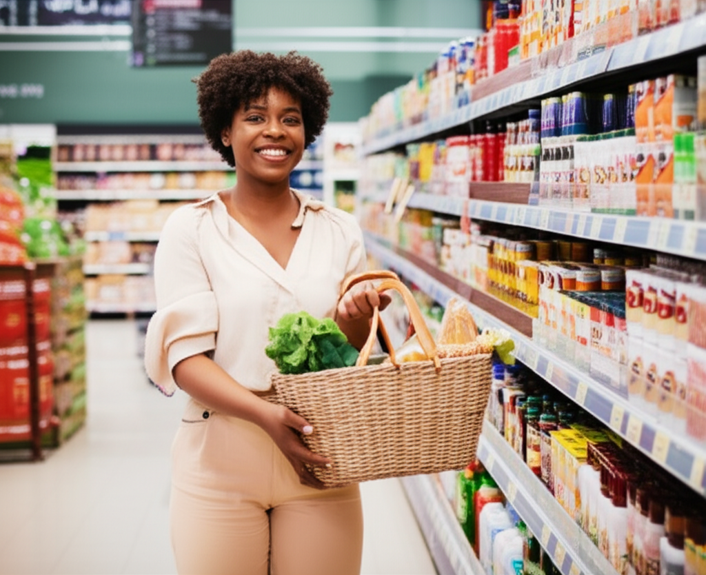 Professional personal shopper selecting groceries
